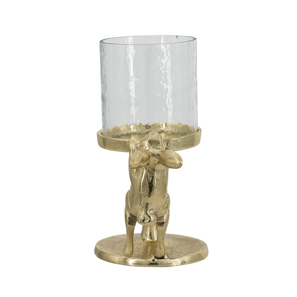 Gold Rabbit Pillar Candle Holder with Clear Glass Hurricane Shade