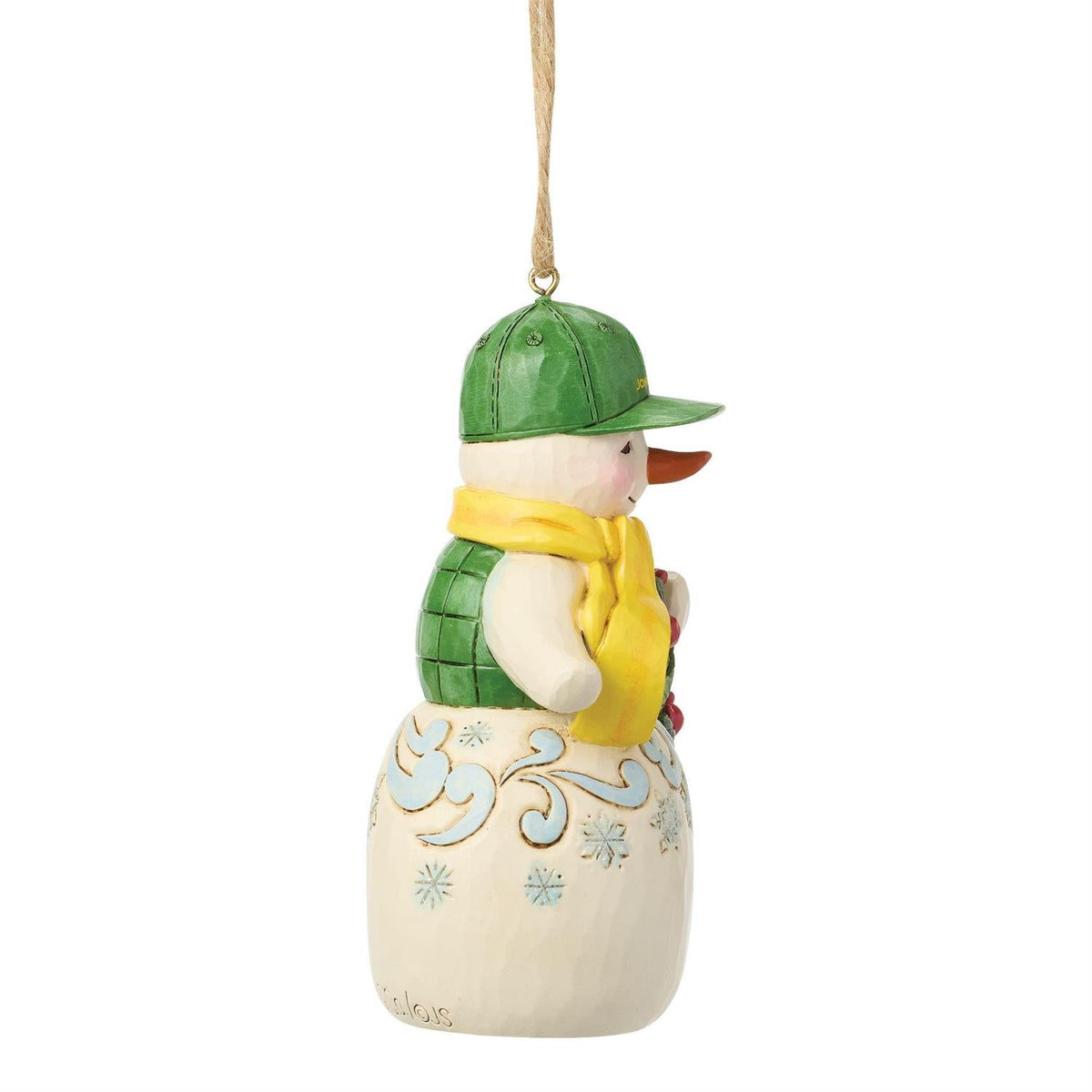 Snowman in John Deere Hat Ornament — Christmas ornament for tree display and holiday gifting seasonal decorating choice