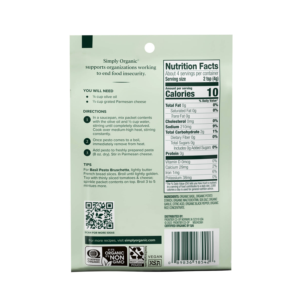 Sweet Basil Pesto Sauce Mix, Certified Organic, .53 Oz