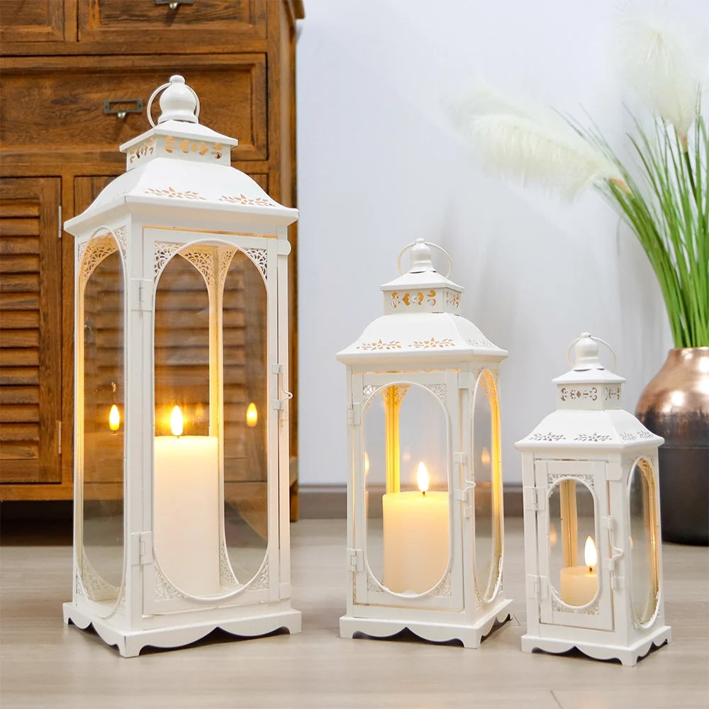 Set of 3 10/14/19.5''H Candle Lanterns (Cream White)