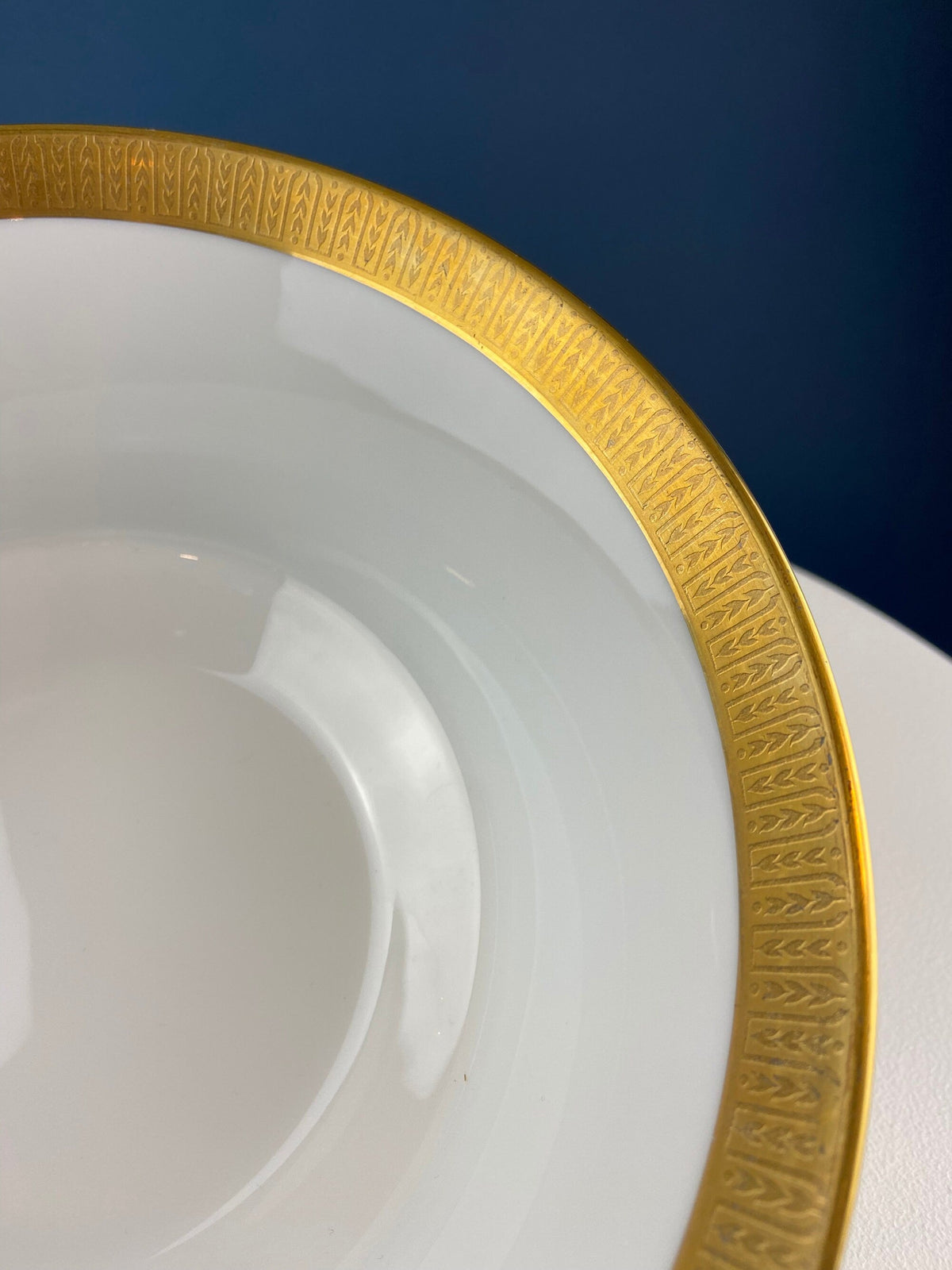 White and Gold Sango Porcelain, Georgetown Bowl. Wedding Band Pattern Porcelain Serving Dish. Wedding Gift.