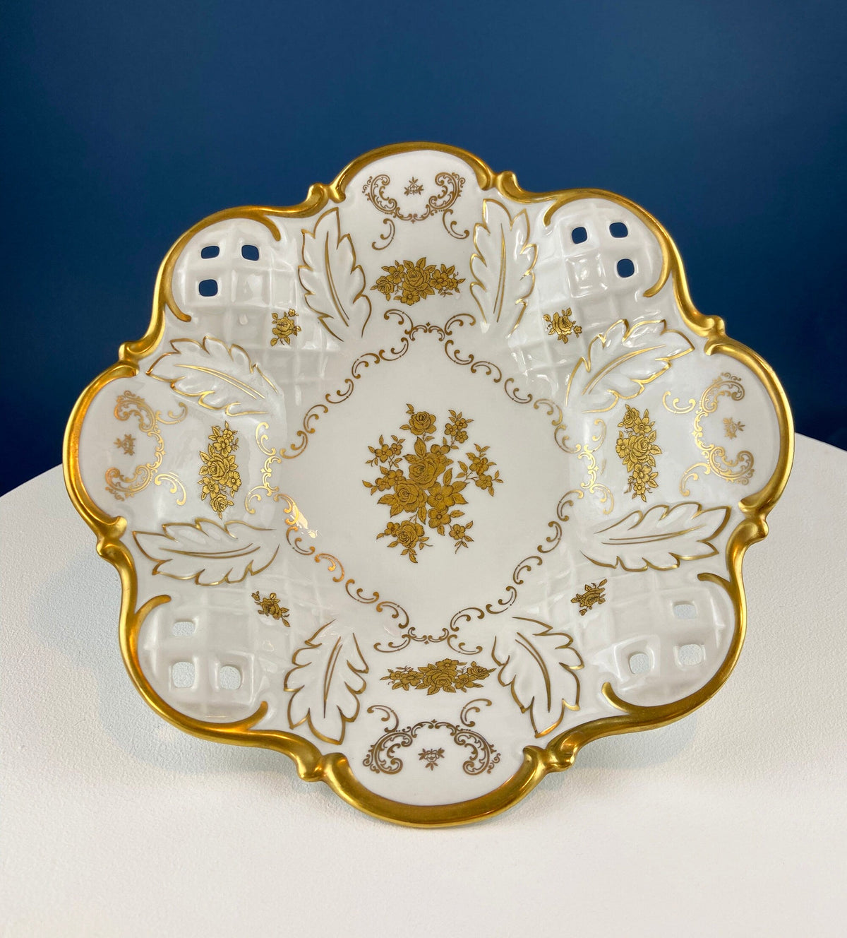 White and Gold Sango Porcelain, Georgetown Bowl. Wedding Band Pattern Porcelain Serving Dish. Wedding Gift.