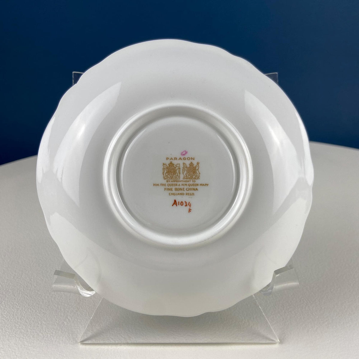 Vintage Paragon Cup and Saucer. Porcelain Tea Set. Lt Yellow with Dark Blue and Gold Bend. Rose Motif. Excellent Gift Idea for Tea Lover.