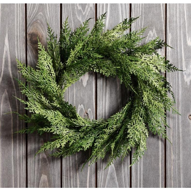 12" Faux Cedar Wreath CW1 — wreath accent for entryway wall or holiday decorating