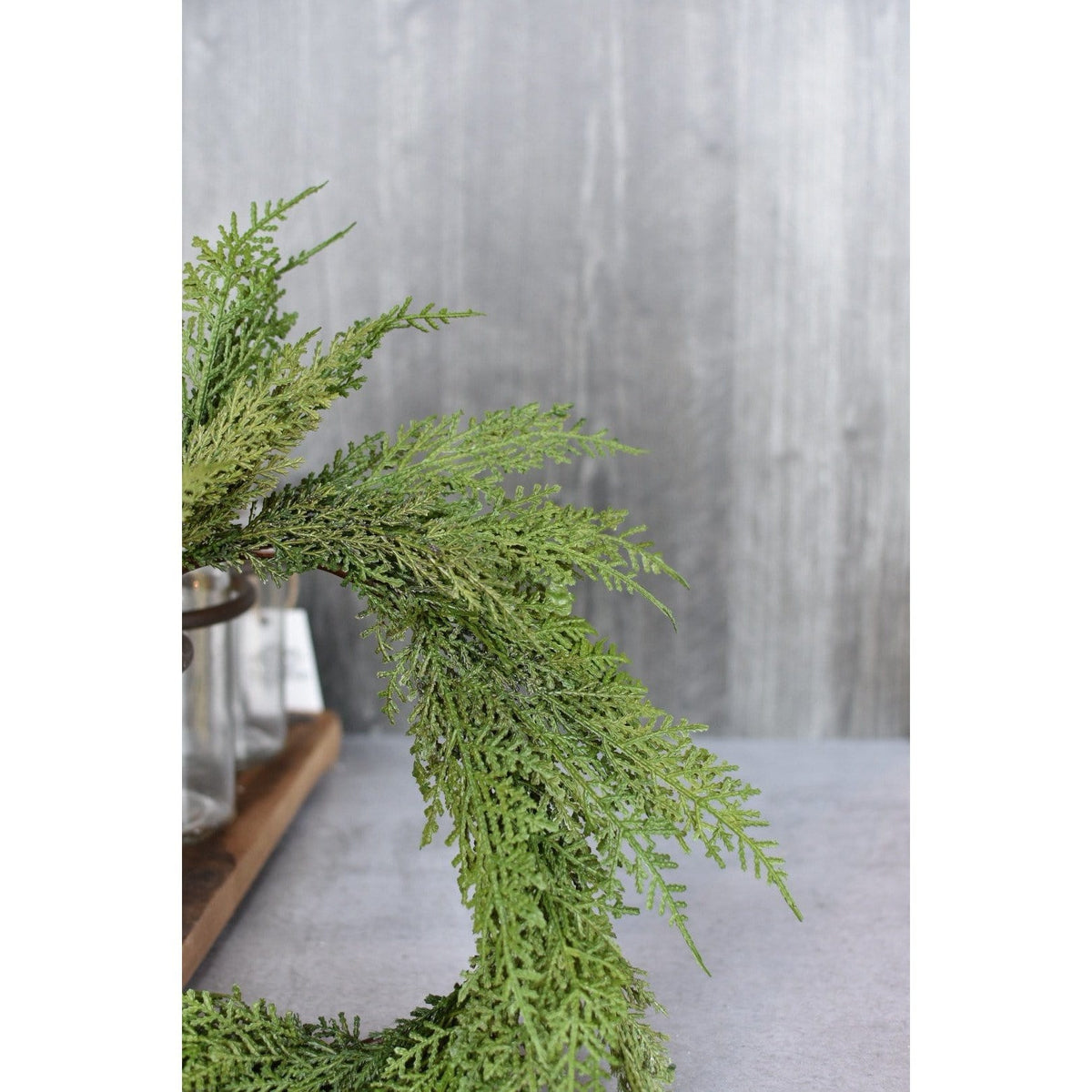 12" Faux Cedar Wreath CW1 — decorative wall and door wreath for home styling seasonal decorating choice