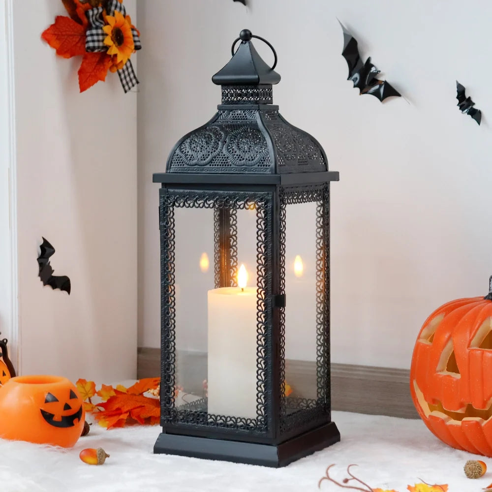 19" High Rustic Metal Candle Lantern (Black)