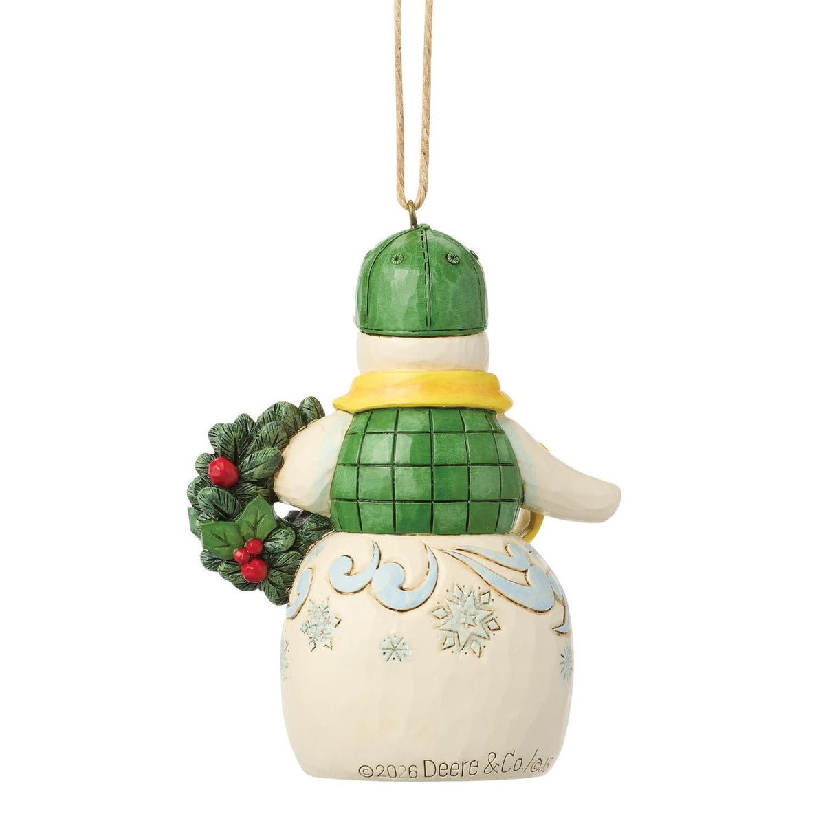 Snowman in John Deere Hat Ornament — holiday ornament for festive tree and home decor home styling accent