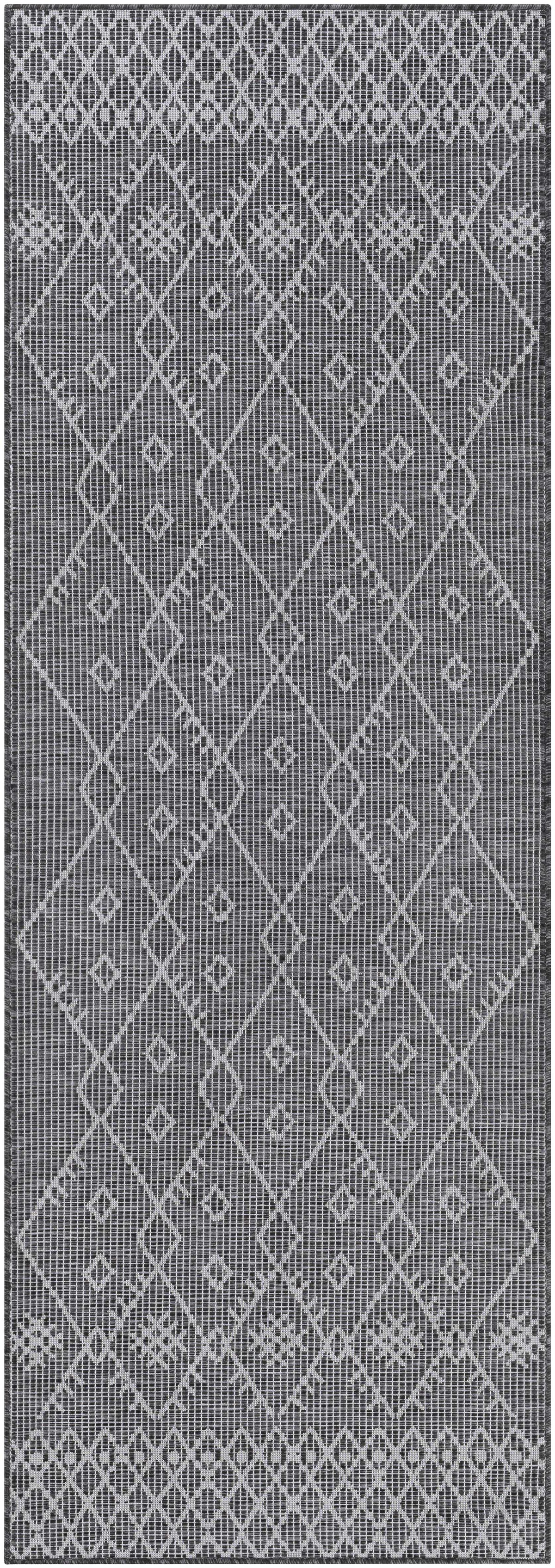 Lorena Charcoal Flatweave Trellis Outdoor Carpet - Clearance