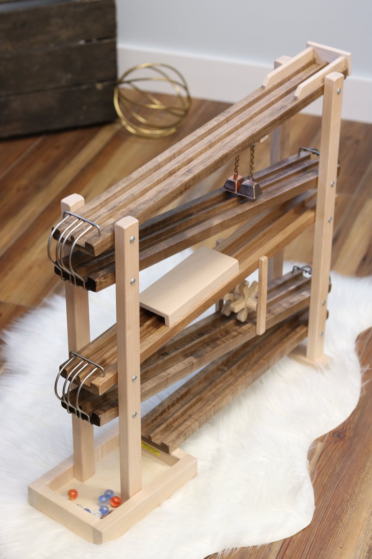Amish-Made Deluxe Wooden Marble Flyer Racetrack Toy