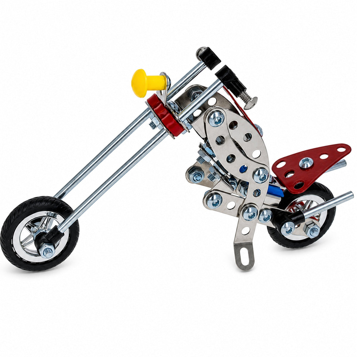Metal Motorcycle Model Kit Buildable Chopper Toy with Bolts & Tools DIY (105 Pieces) 7.5 Inches