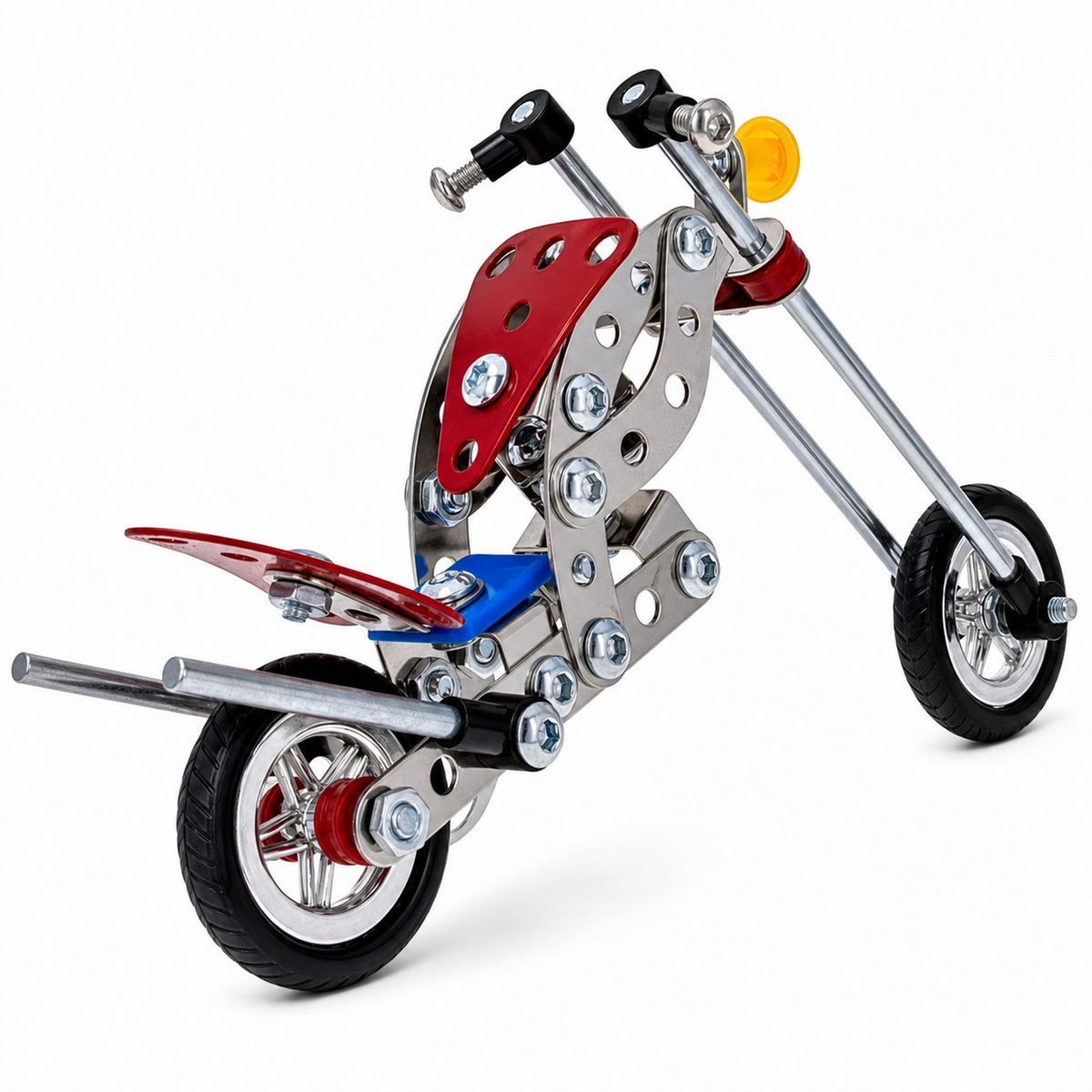 Metal Motorcycle Model Kit Buildable Chopper Toy with Bolts & Tools DIY (105 Pieces) 7.5 Inches