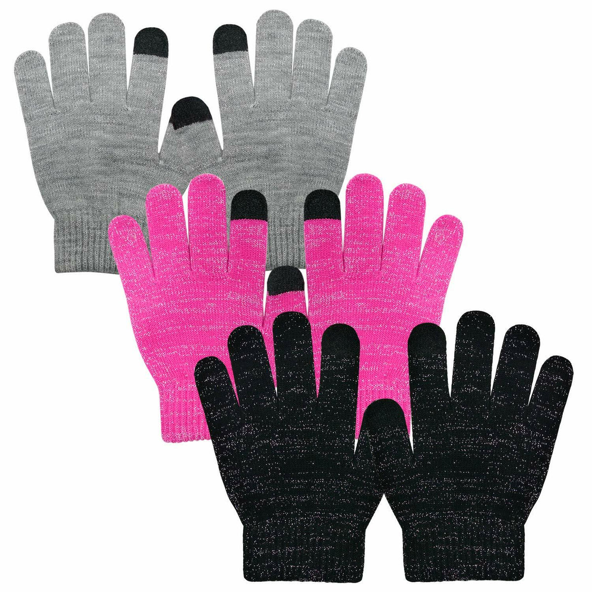 Evridwear Kids Winter Touchscreen Gloves Knitted Warm Mittens 3 Pairs Size 3T-5T