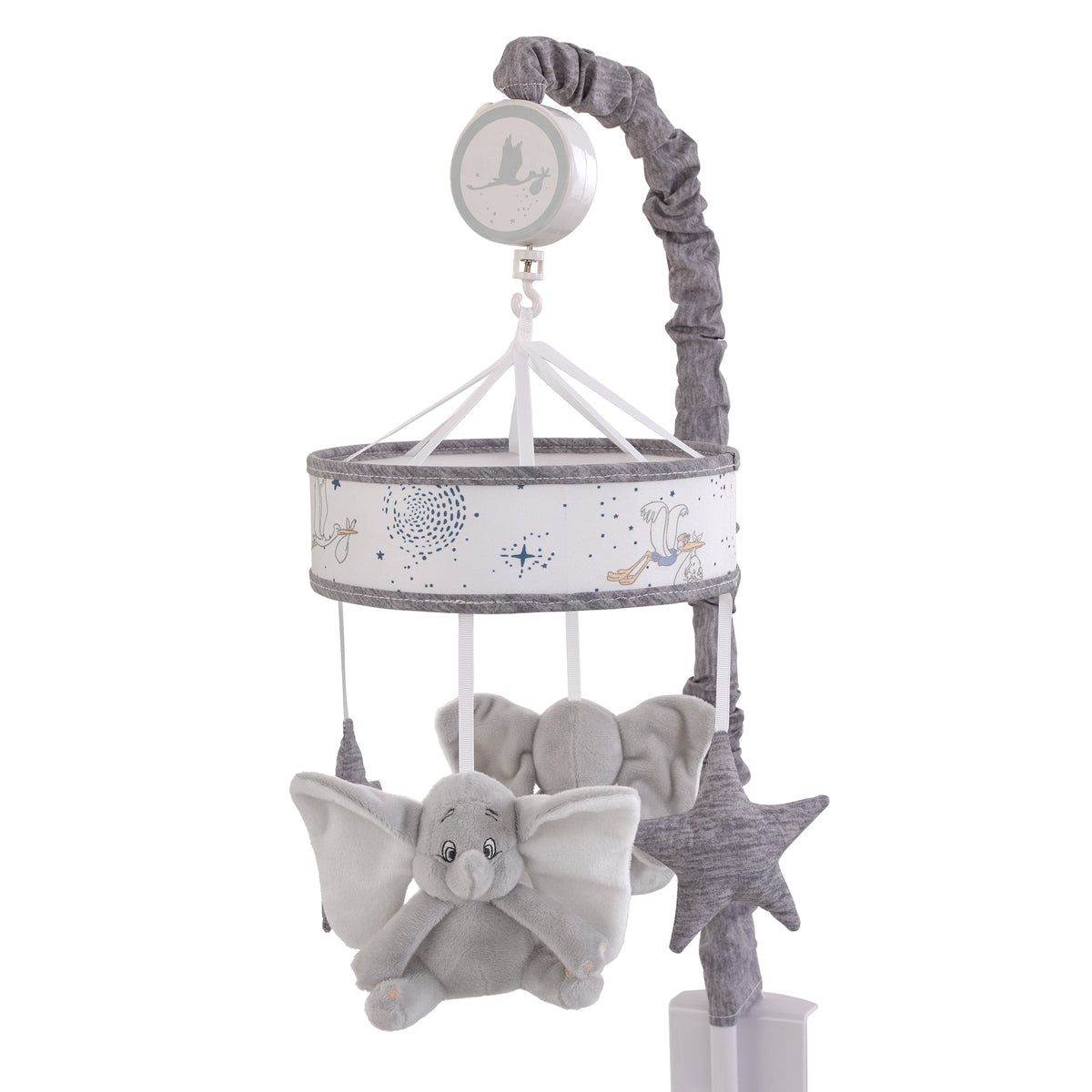 Dumbo Sweet Little Baby Light Blue, White and Gray Dumbo and Stars Plush Musical Mobile