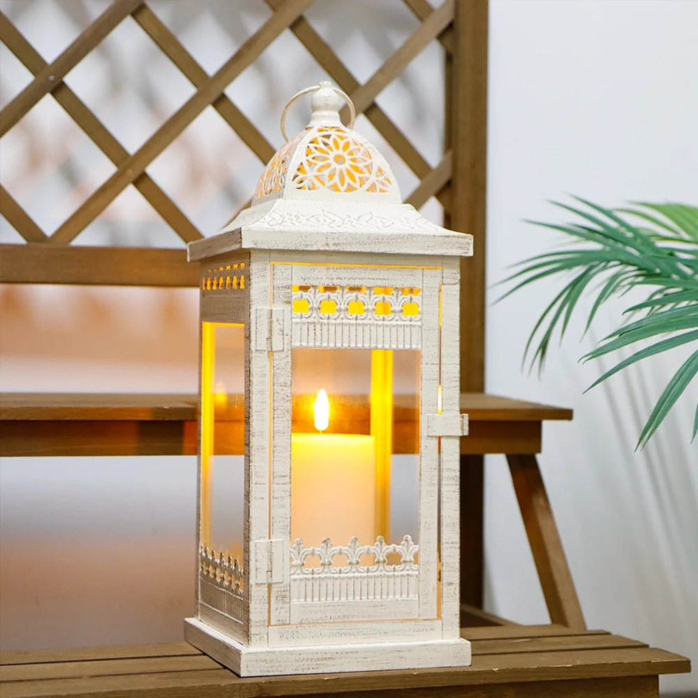 14.5" H Decorative Candle Lanterns(Beige with Gold Brush)