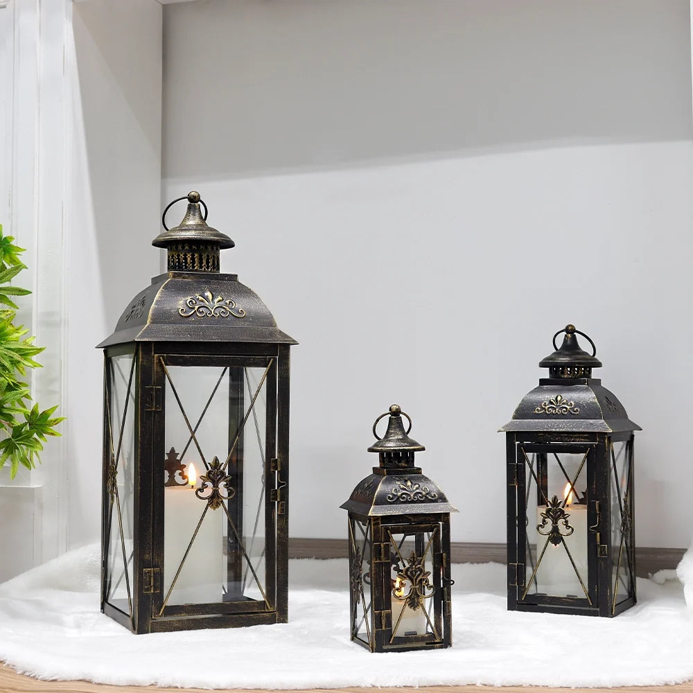 Set of 3- 19'' High Decorative Hanging Lantern (Black) 13.5'' & 9.5''