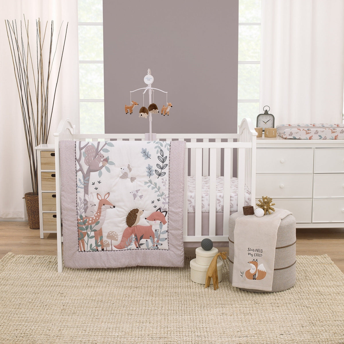 Woodland Meadow Taupe, Tan, and Brown Plush Deer and Hedgehog Musical Mobile