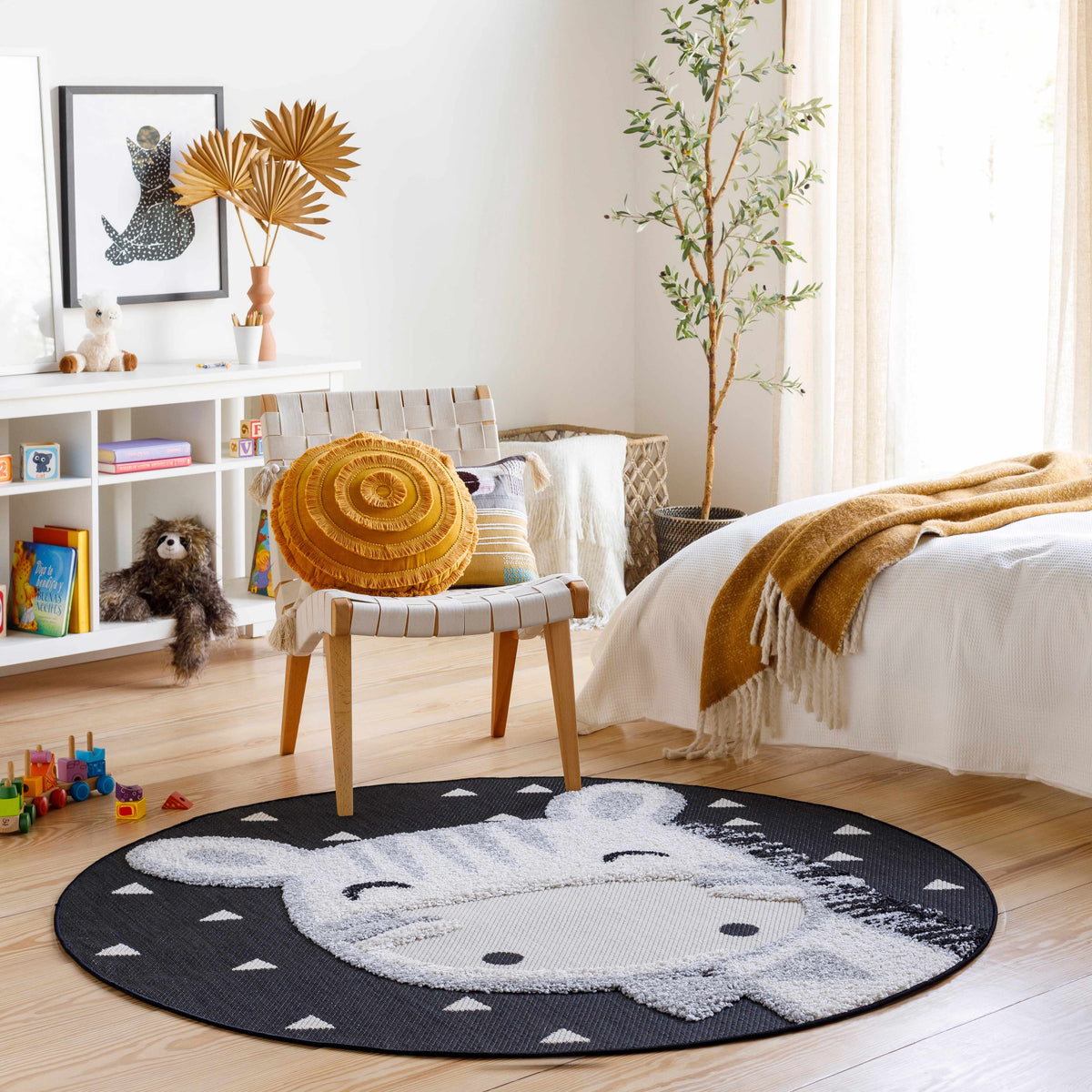 Kids Giraffe Bowtie Animal Print Nursery Outdoor Area Rug - Clearance