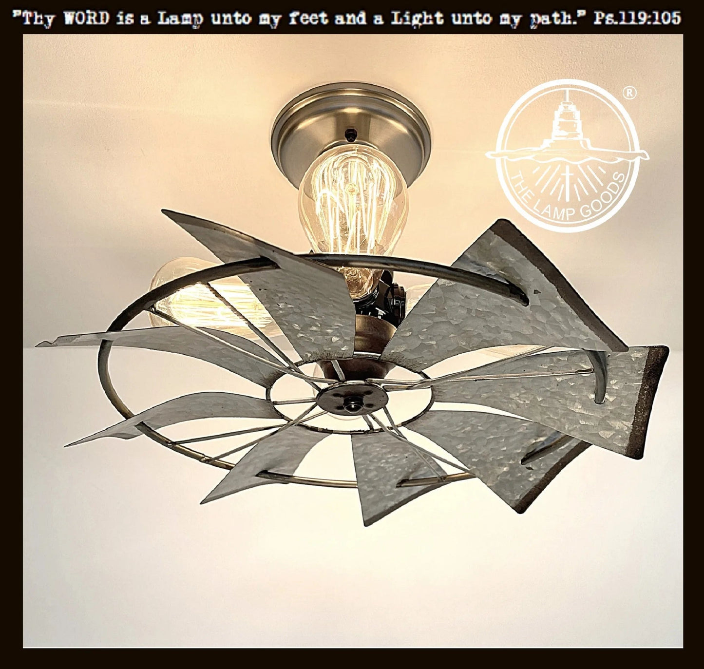 Farmhouse Galvanized Windmill STATIONARY Ceiling Light 16"