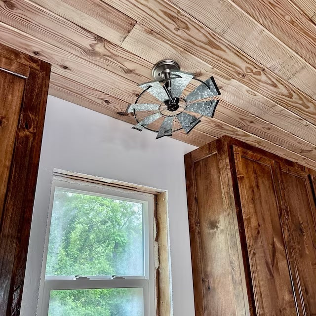 Farmhouse Galvanized Windmill STATIONARY Ceiling Light 16"