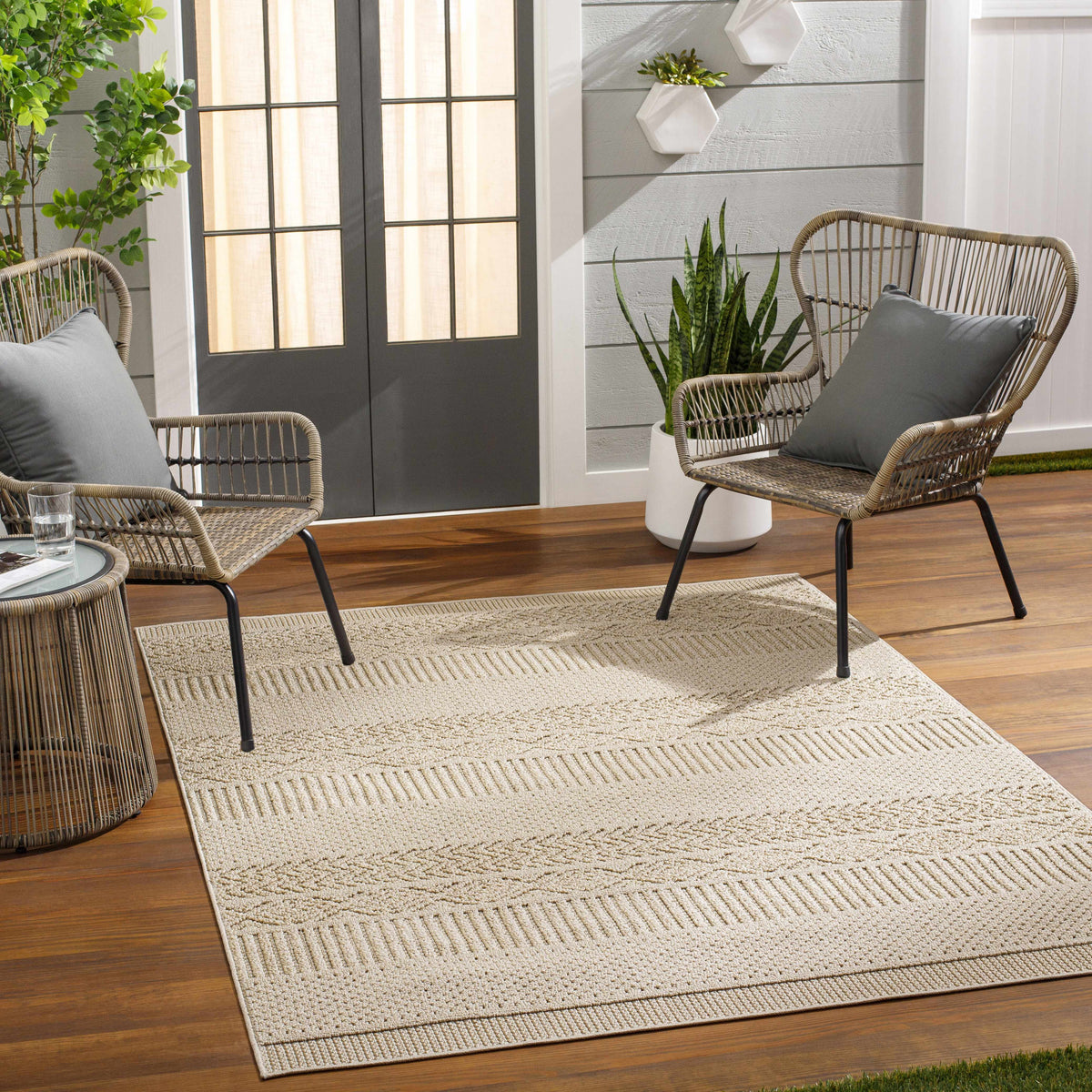 Corom Beige Outdoor Area Rug - Clearance