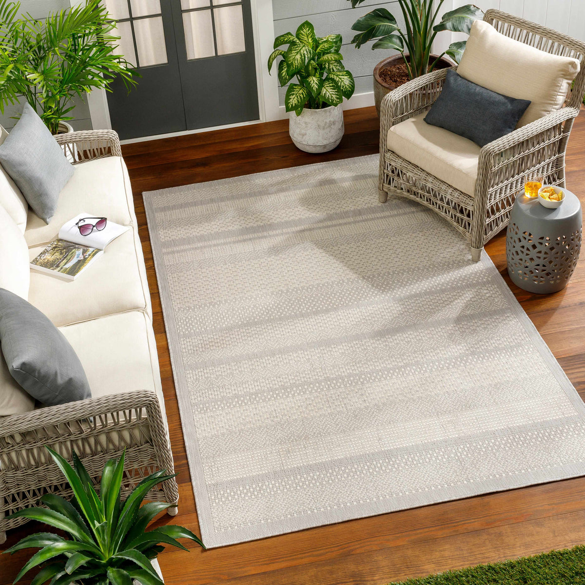 Hessa Cream Outdoor Area Rug - Clearance