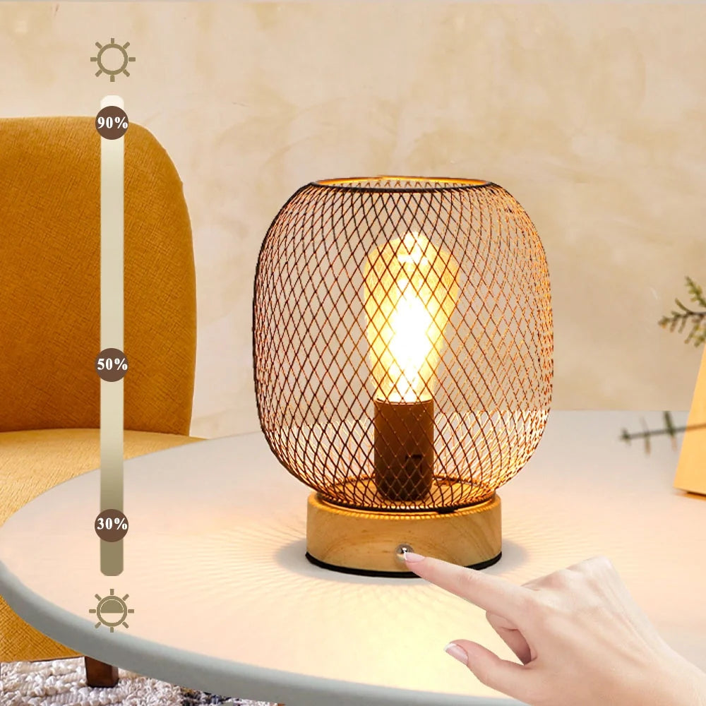 7.5''H Touch Adjustable Table Lamp(Wooden Base,Bronze round)