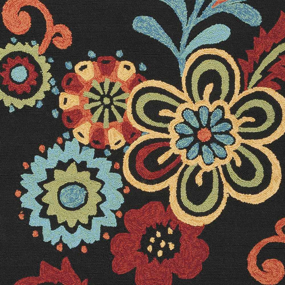 Thaxton Colorful Flowers on Black Outdoor Area Rug - Clearance