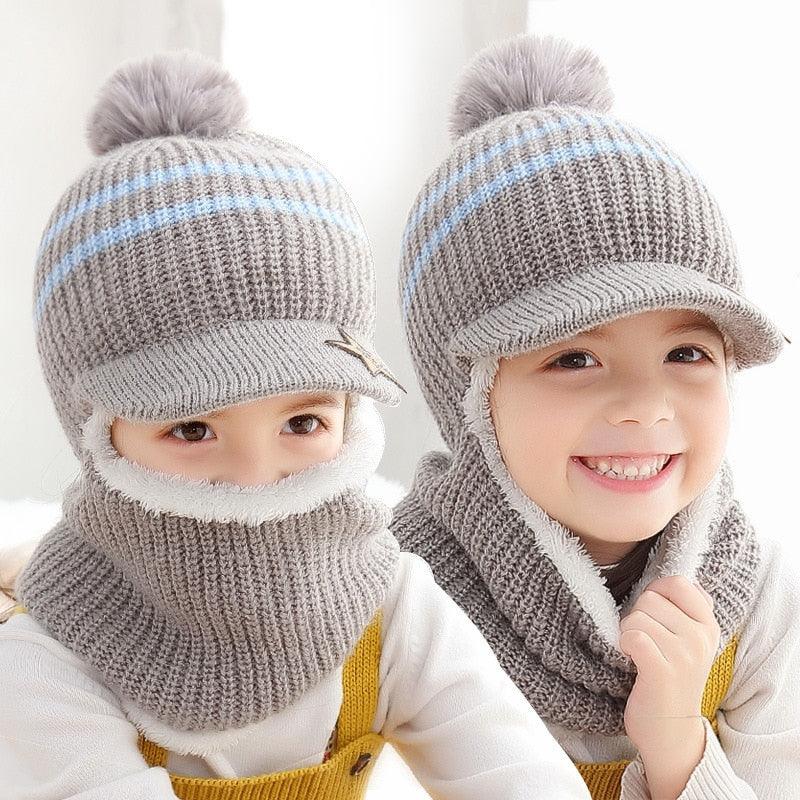 Thick Knitted Acrylic Winter Beanie Hats For Kids Child Outdoor Warm Balaclava Cap Girls Boys Bib Mask Face Cover Hairball Hat Beanie Cap Mask Scarf Hat Set Outdoor Sport Warm Beanies Hat For Men Knitted Hats Bandana Hiking Camping Kid Neck Warmer Cap