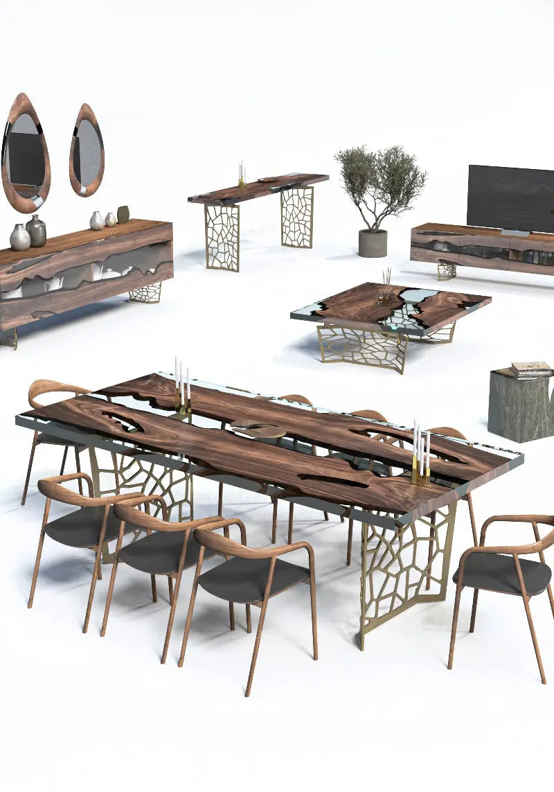 Resin Walnut River Dining Room Table | Voronoi Table