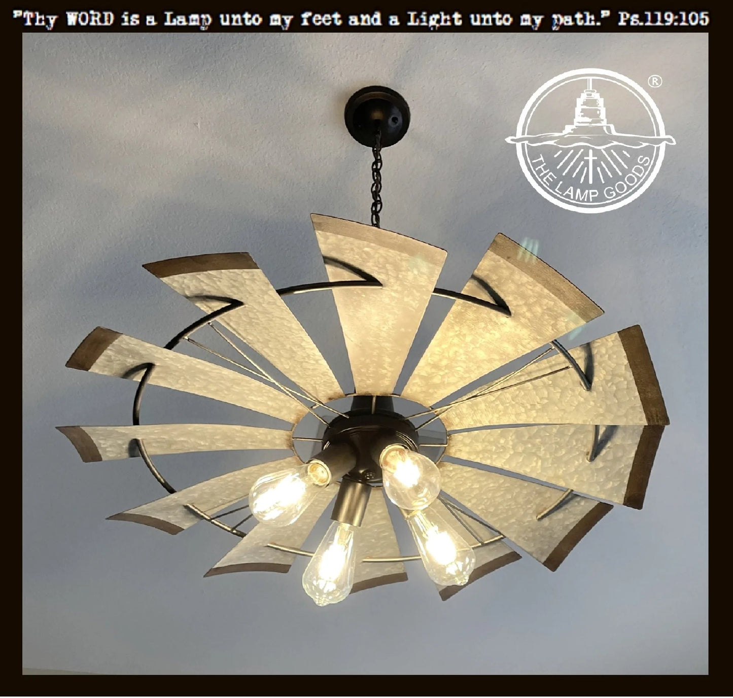 Farmhouse Windmill STATIONARY Chandelier Lighting Fixture 30"