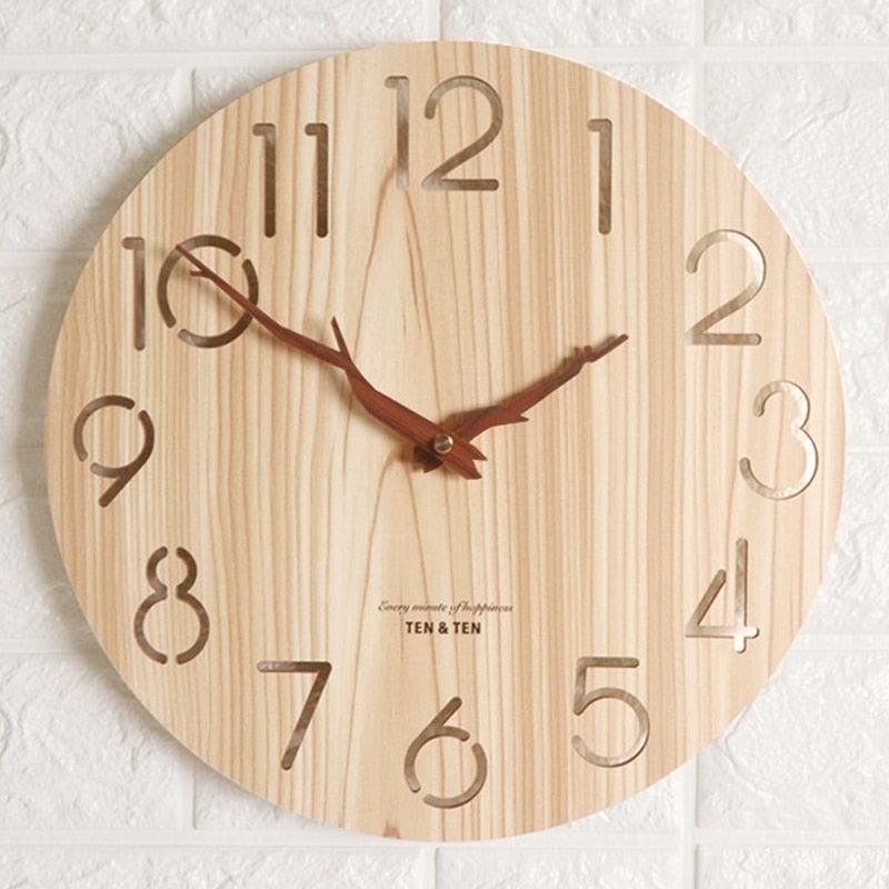 Wooden 3D Wall Clock Modern Design Nordic Room Decoration Kitchen Clock Art Hollow Wall Watch Home Decor Children's Room Decoration Kitchen Clock Art Hollow Wall Watch Home Decor 12 Inch