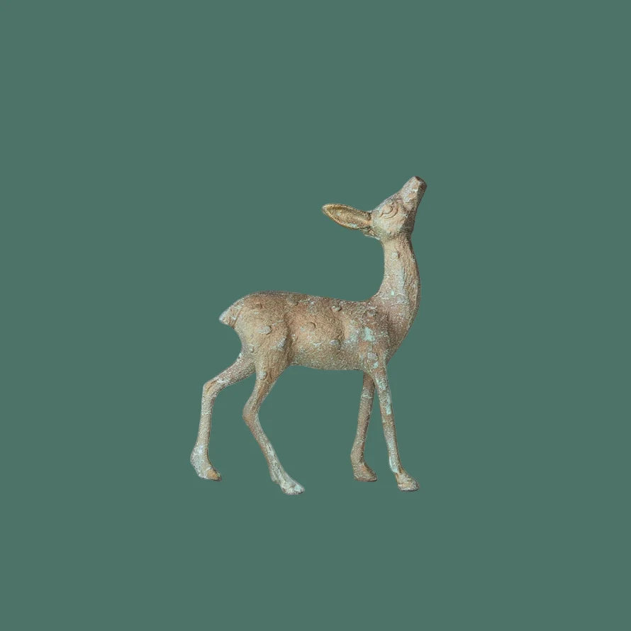 Cast Aluminum Deer, Gold Verdigris Finish, 2 Style Options