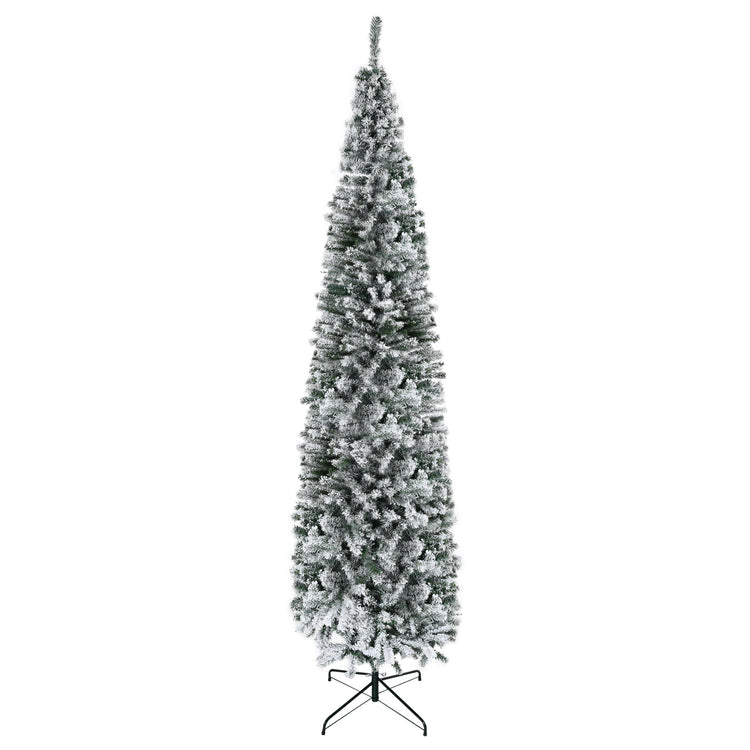 HOMCOM 9' Tall Unlit Snow-Flocked Slim Artificial Christmas Tree, artificial Christmas tree for festive holiday home decor from Cedar & Spice Gifts