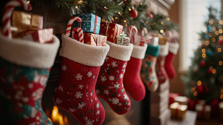 Christmas stockings and tree skirts for festive holiday decorating