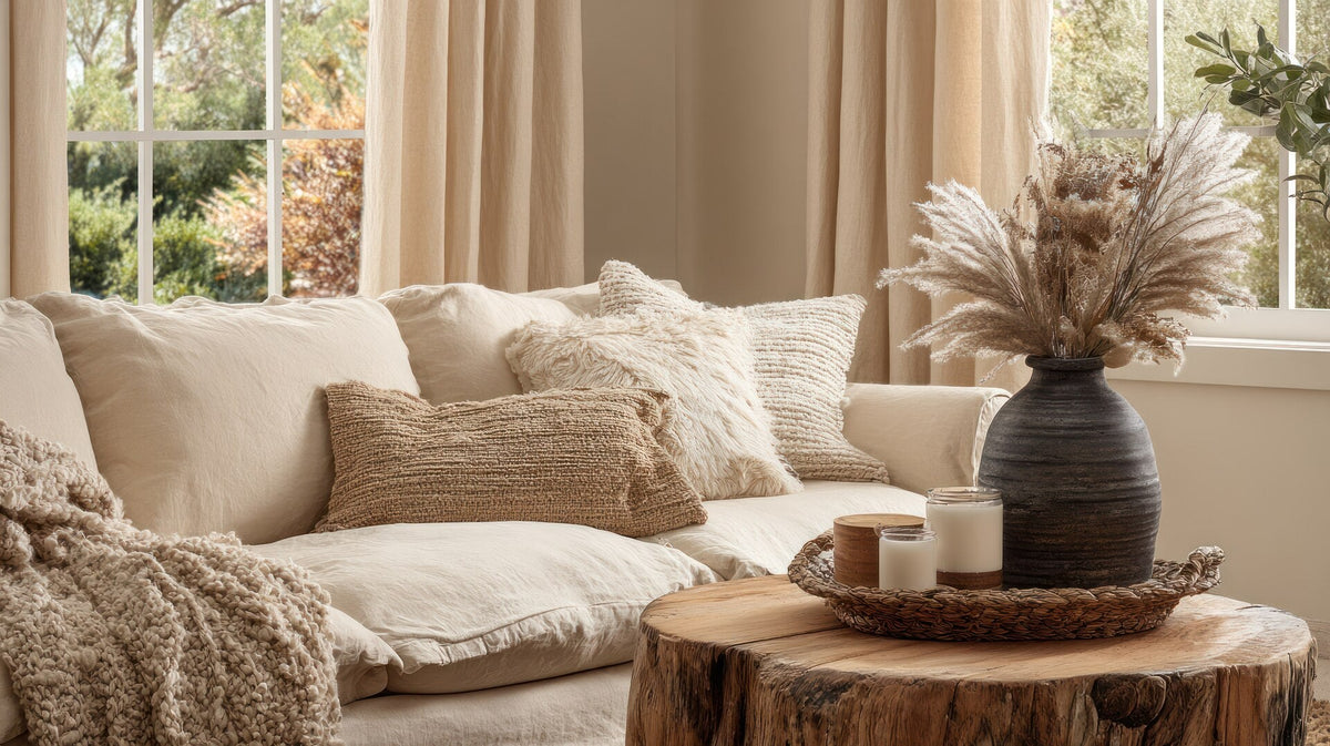 Natural textured throw pillows for cozy, organic-inspired home decor