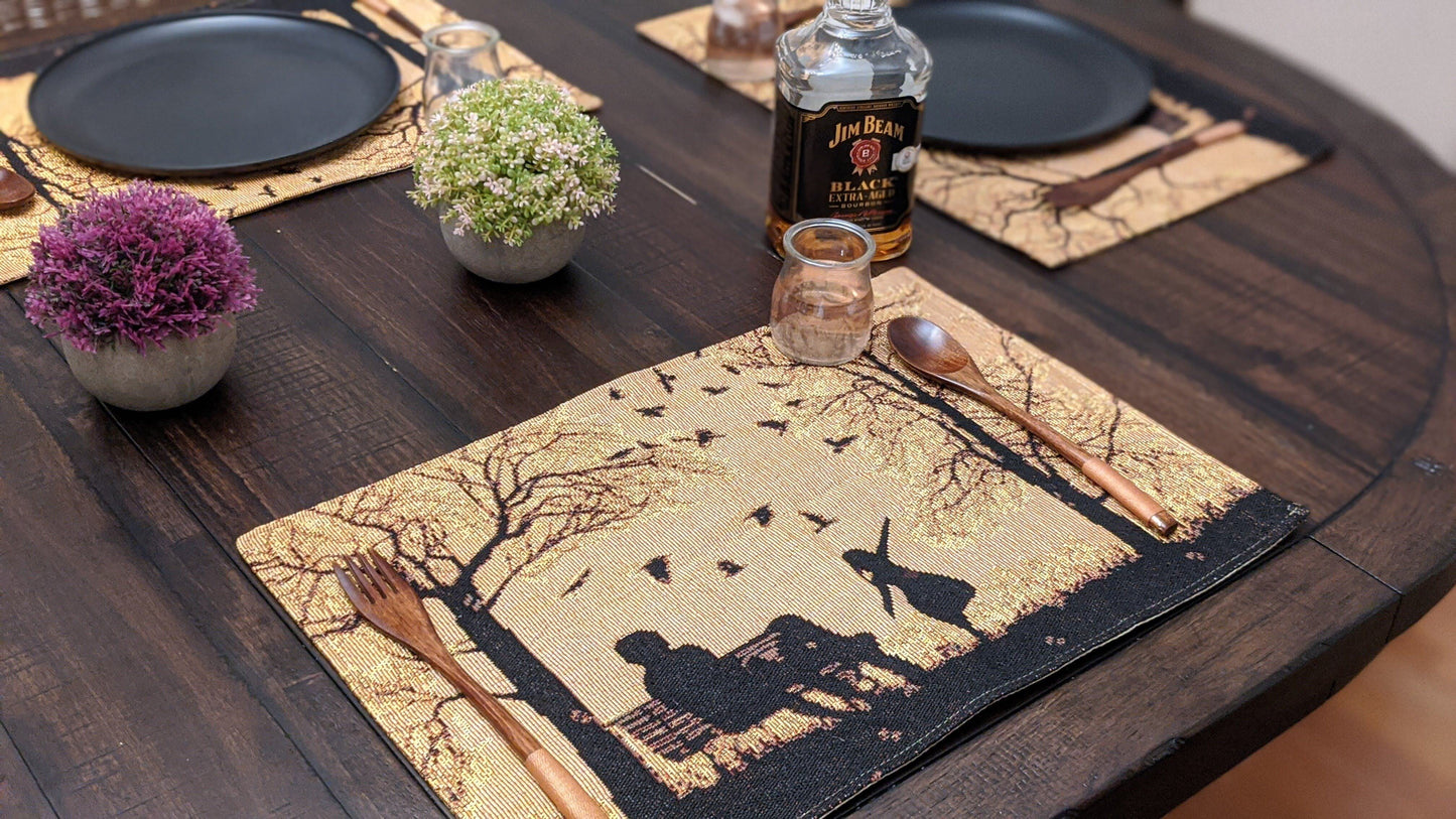 DaDalogy Bedding Set of 4 Pieces Autumn Birds Blessing Tapestry Dining Placemats 13” x 19” (Thanksgiving)