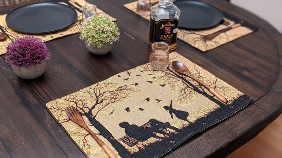 DaDalogy Bedding Set of 4 Pieces Autumn Birds Blessing Tapestry Dining Placemats 13” x 19” (Thanksgiving)