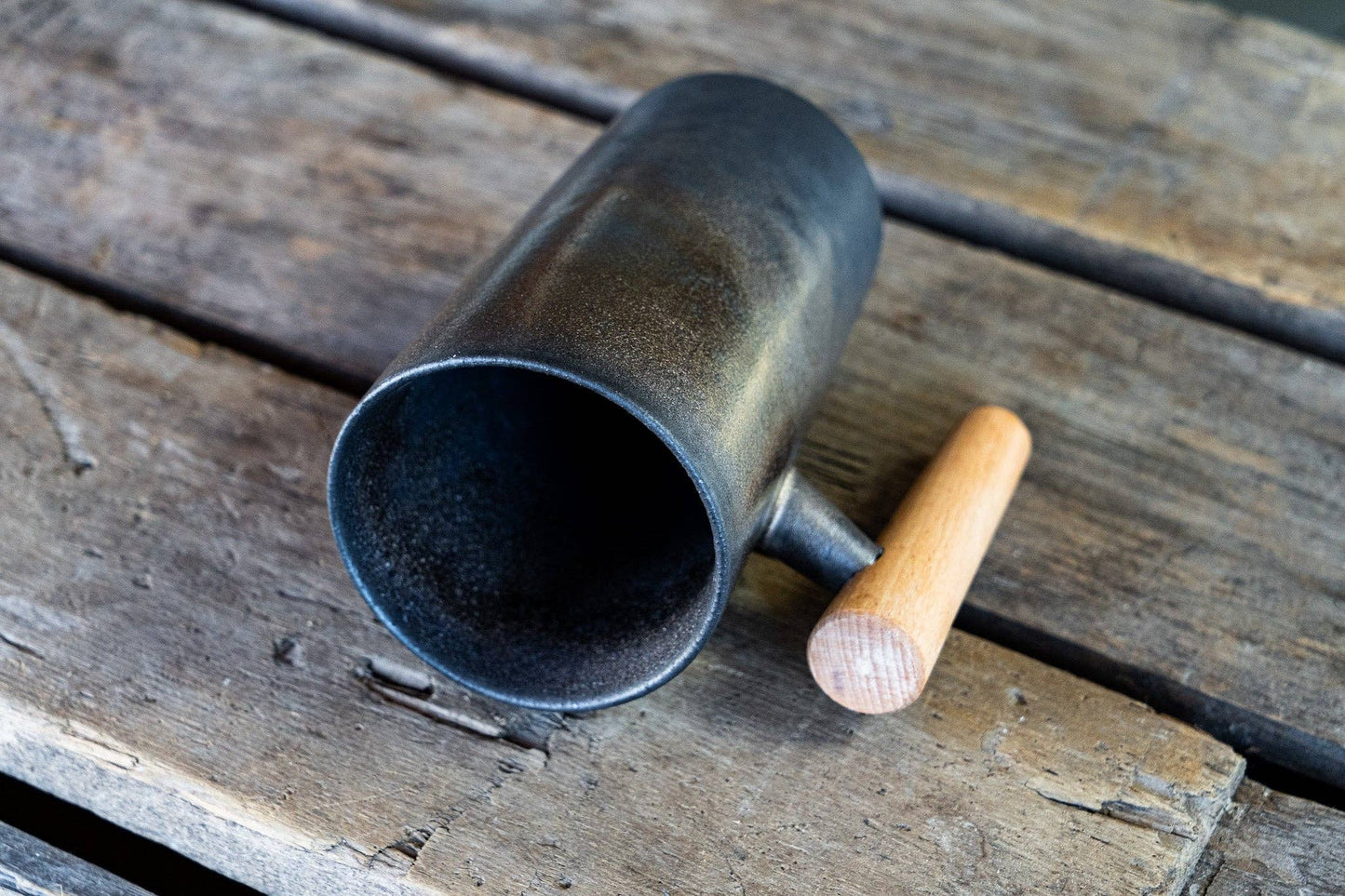 Industrial Textured Mug with Wooden Handle