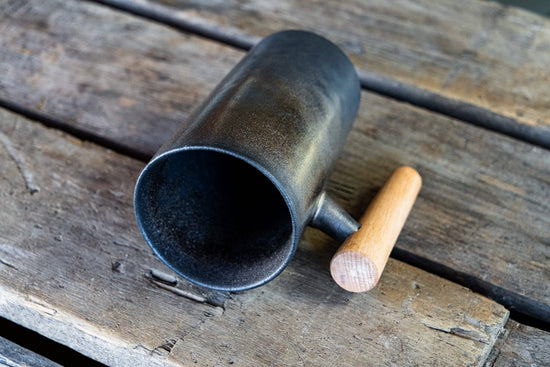 Industrial Textured Mug with Wooden Handle