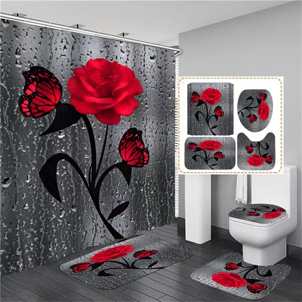 Hot HD Digital Printing Polyester Waterproof Polyester Flower Bathroom Hotel Shower Curtain