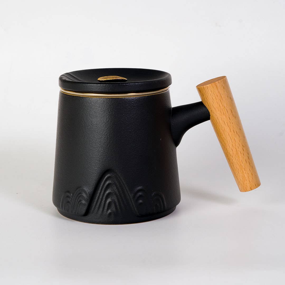 8oz Tea Mugs with Lid and Infuser for Loose Leaf Tea Mountain Range Black