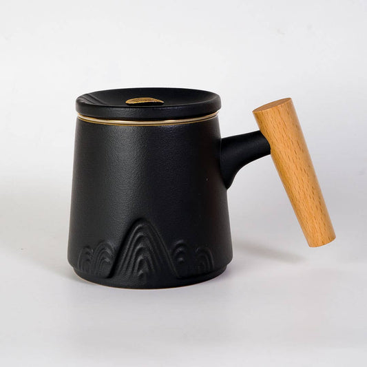 8oz Tea Mugs with Lid and Infuser for Loose Leaf Tea Mountain Range Black