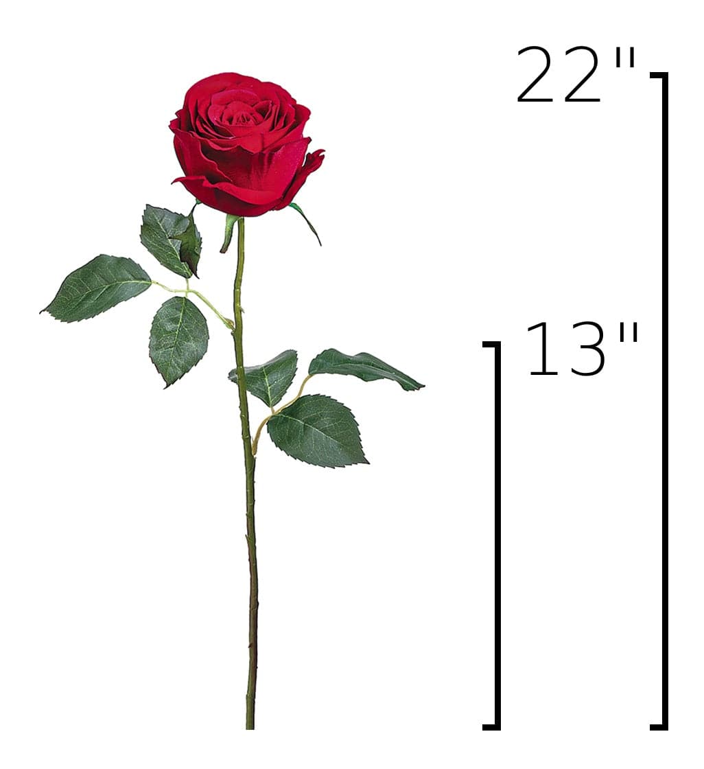22" Faux Red Velvet Rose Stem