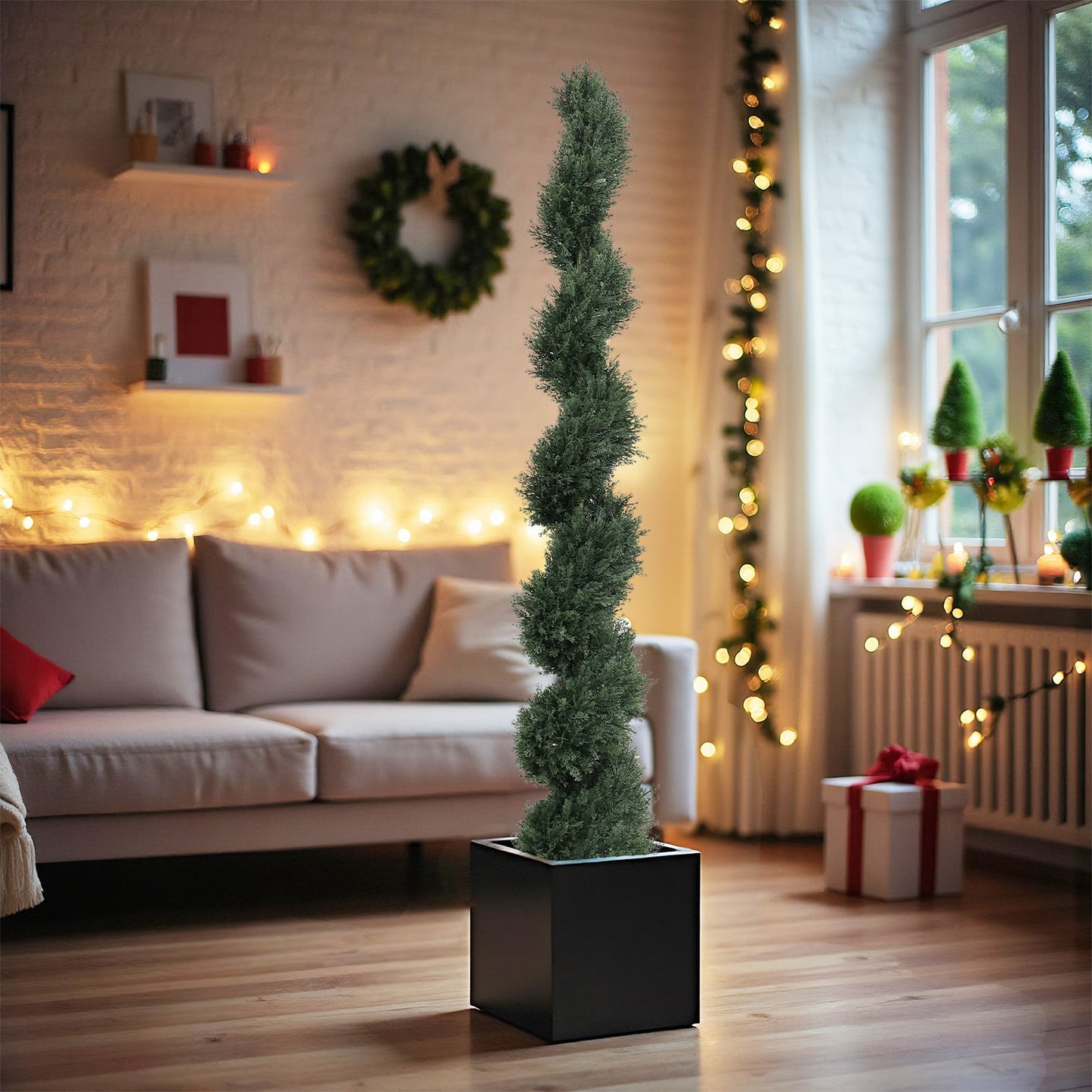 6ft Spiral-Shaped Potted Cedar Tree - 2pcs Artificial Evergreen Set