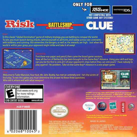 Risk / Battleship / Clue – Game Boy Advance (GBA)