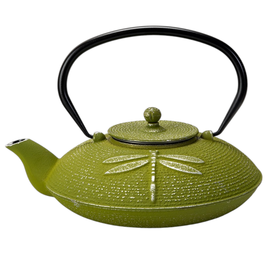 Green Dragonfly Design 37oz Cast Iron Tea Pot