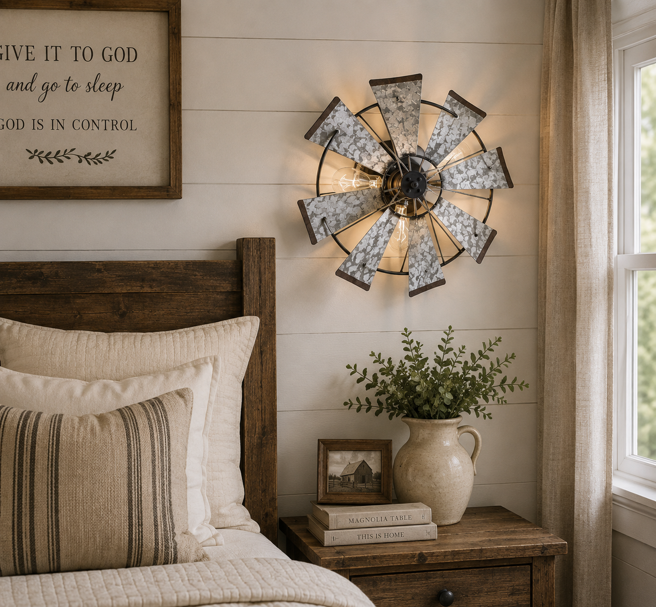 Galvanized Windmill Farmhouse STATIONARY Wall Sconce Light