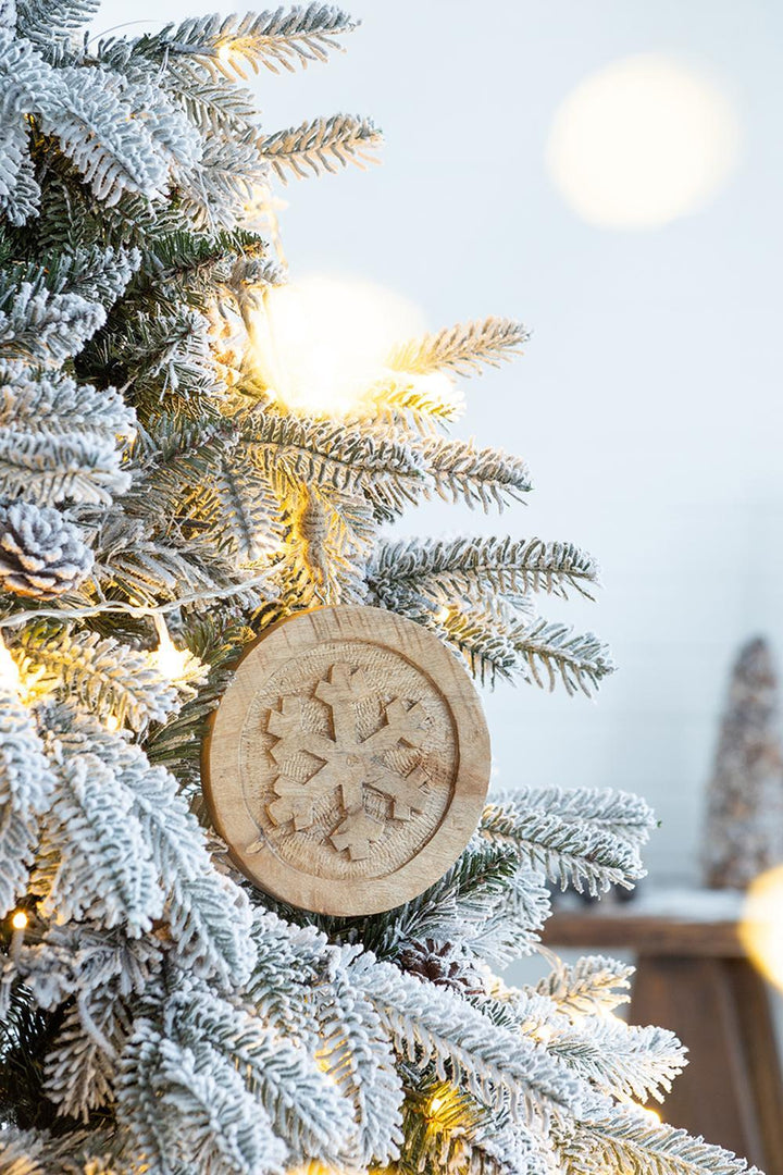 Wooden Hanging Circle With Snowflake Cut Decorative Hanging Christmas Tree Ornaments For Holiday Party Decorations (Set of 12), holiday ornament for Christma...