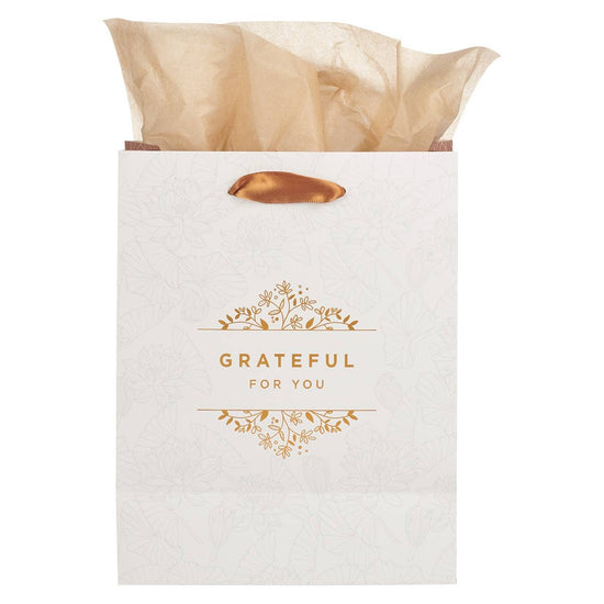 Gift Bag MD White/Gold Grateful for You
