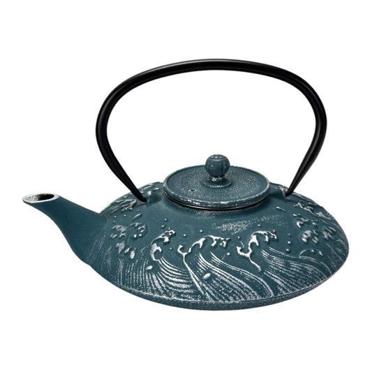Royal Blue Waves 27oz Cast Iron Tea Pot